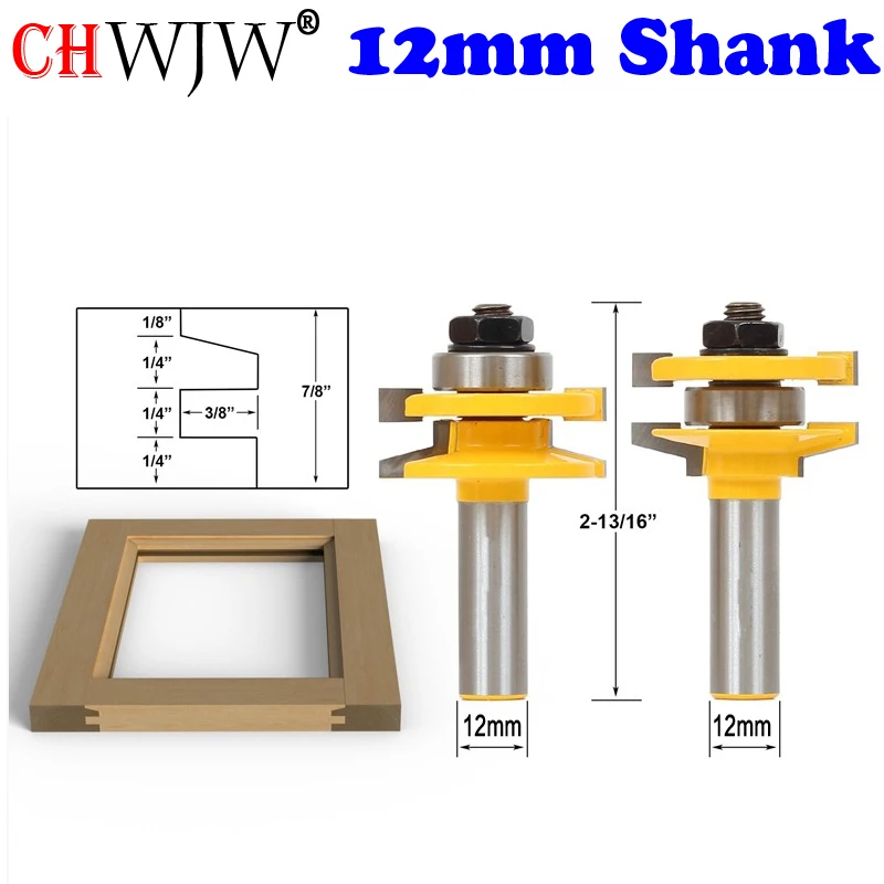 CHWJW 2PC 12mm Shank Round Over Rail and Stile Router Bit Set Woodworking Cutter Tenon Cutter for Woodworking Tools