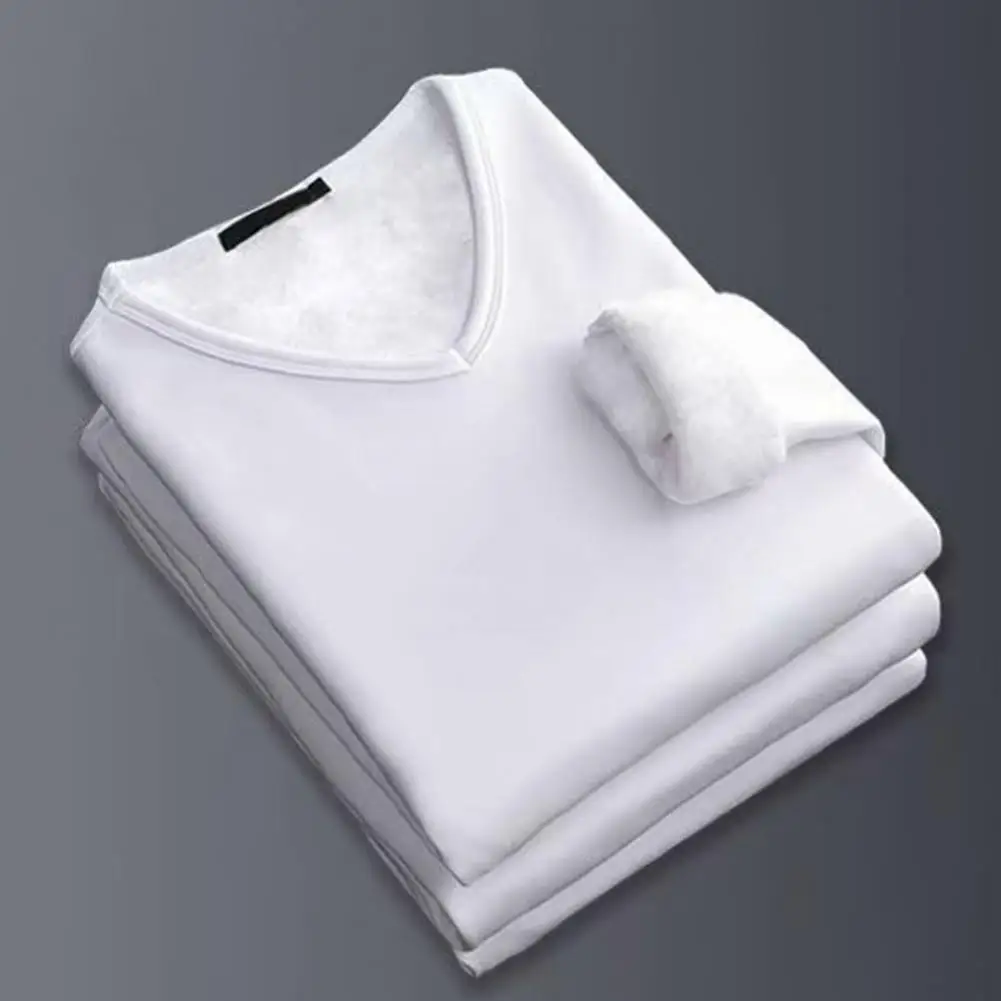 Base Shirt Solid Color V Neck Thick Plush Men Top for Inner Wear