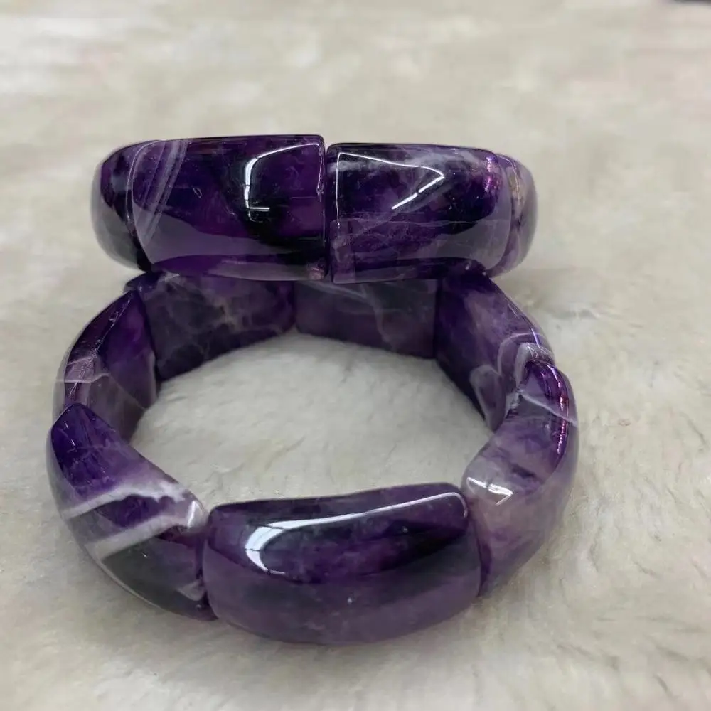 

Natural Amethyst Stone Beads Bracelet Natural Energy Stone Bangle Gemstone Jewelry For Woman Birthstone For Aquarius For Gift