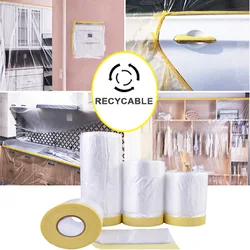 4 ROLL 20M Pre-Taped Masking Film Adhesive Painting Drop Automotive Applications Car Furniture Protection Floor Covering Cloth