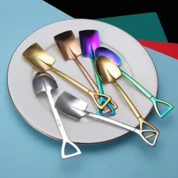 Ice Cream Spoon Stainless Steel Iron Shovel Spoon Coffee Teaspoon Engineering Shovel Retro Cute Square Head Spoon Kitchen Gadget