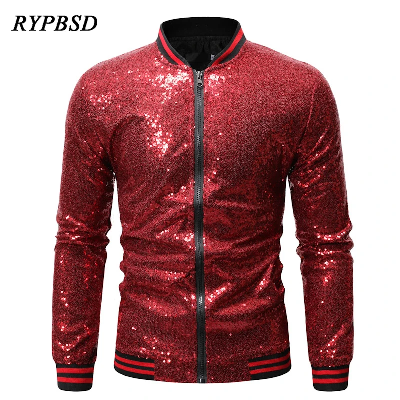 Shiny Sequins Bomber Jacket Men 2023 Luxury Fashion Harajuku Streetwear Varsity Jacket Zipper Party Disco Singer Stage Costume