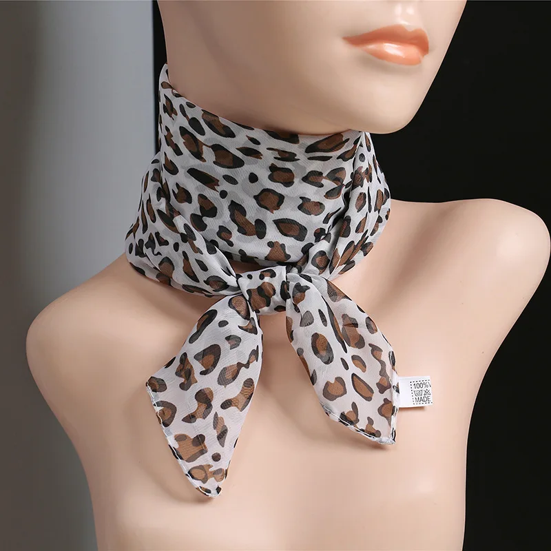 

65cm Silk Scarf Korean Female Thin Chiffon Leopard Printed Tulle False Collar Neck Guard Shawl Women Summer Sunscreen Snood P72