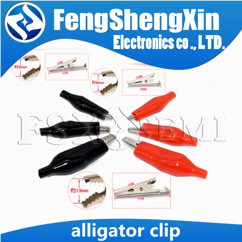 10pcs 28MM 35MM 45MM Metal Alligator Clip Crocodile Electrical Clamp Testing Probe Meter Black Red with Plastic Boot