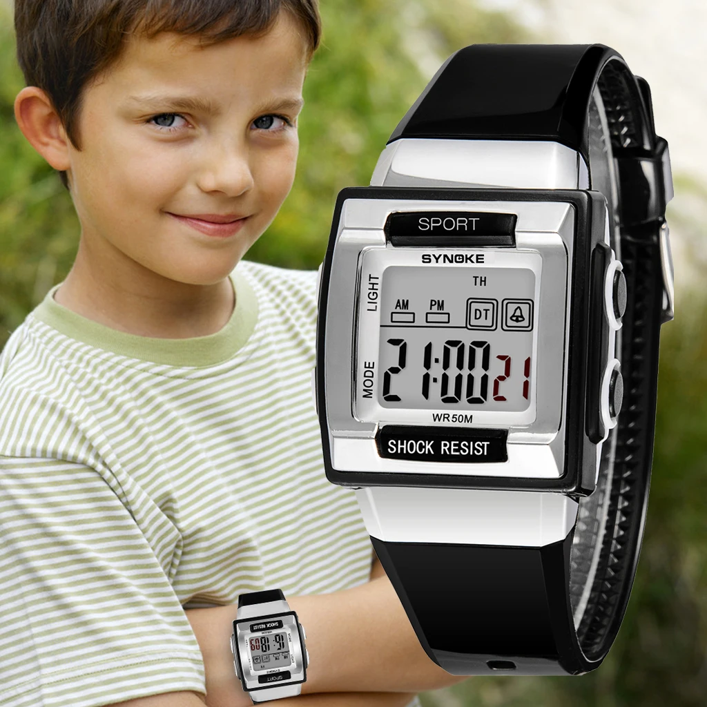 SYNOKE-Montre numérique électronique LED pour enfants, montres-bracelets étanches, montre de sport pour enfants, horloge pour étudiants, garçons et filles, 50m