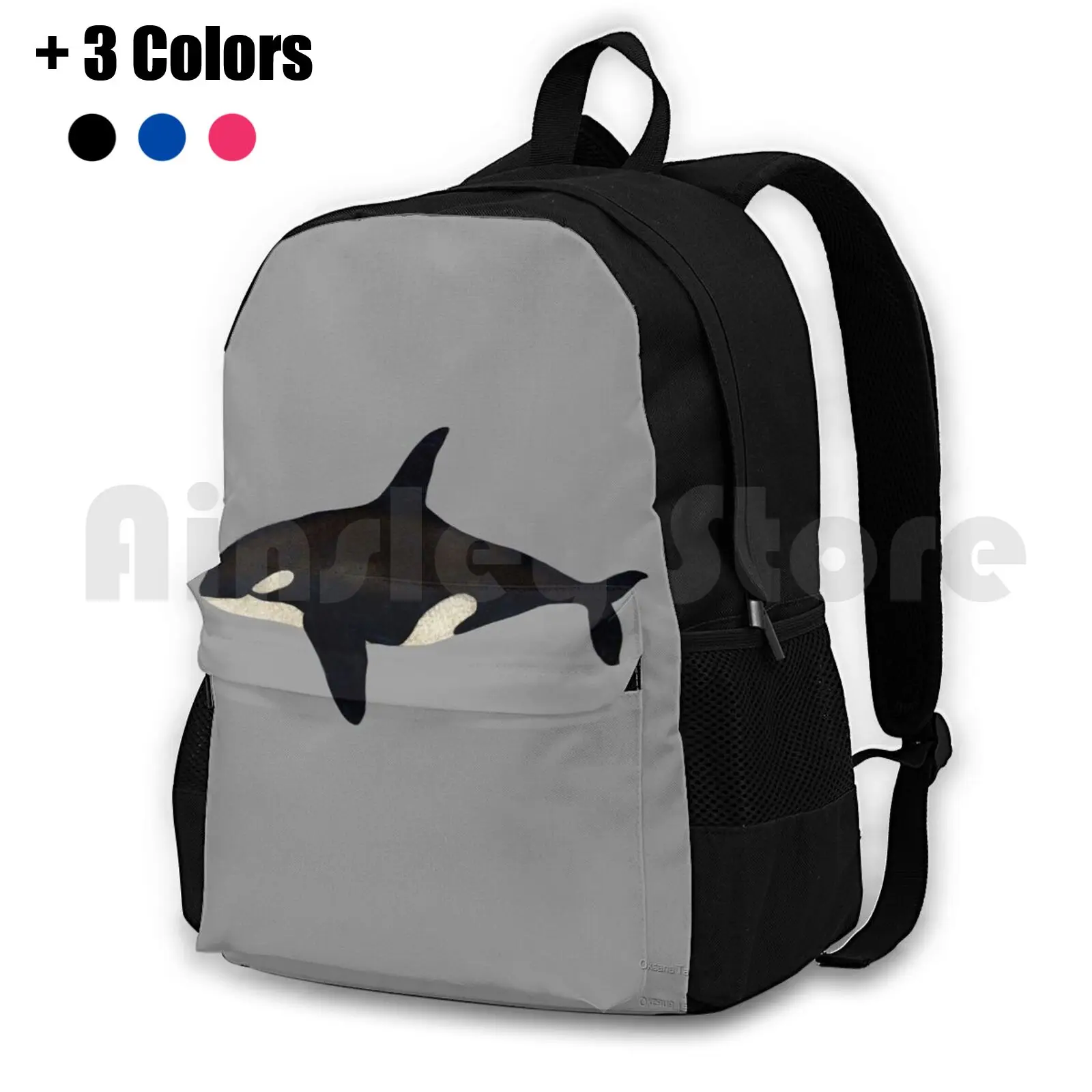 Killer Whale-mochila de senderismo al aire libre, impermeable, para acampar, viaje, ballena asesina, Orca, océano, Mamales, acuarela en blanco y negro