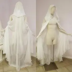 Long manteau à capuche en mousseline de soie pour les patients, châle élégant, cape de mariage, blanc, ivoire, noir