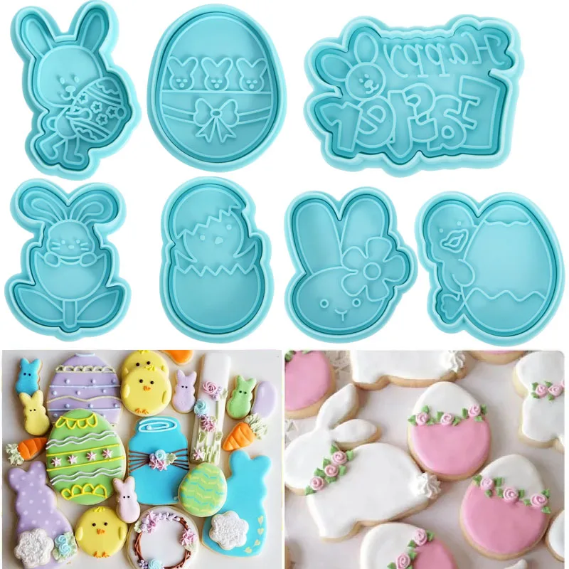 4/5Pcs Easter Cookie Cutter Mold Easter Eggs Rabbit Chick Biscuit Fondant Mould For Home Easter Party Cake Decor DIY Baking Tool