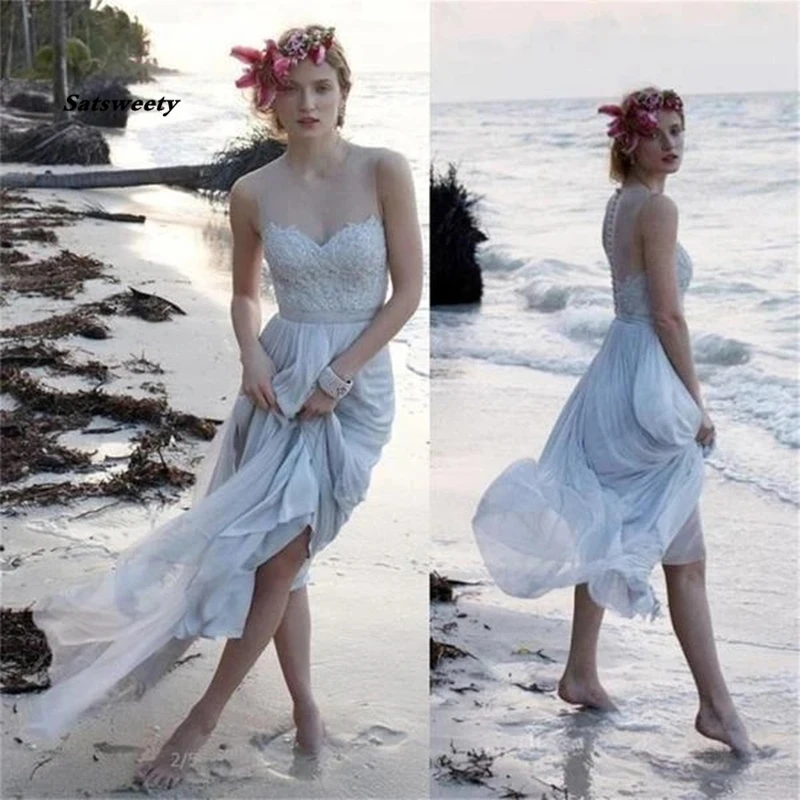 Beach Bridal Gowns Unique New Design Beautiful Chiffon Wedding Dress custom made high quality