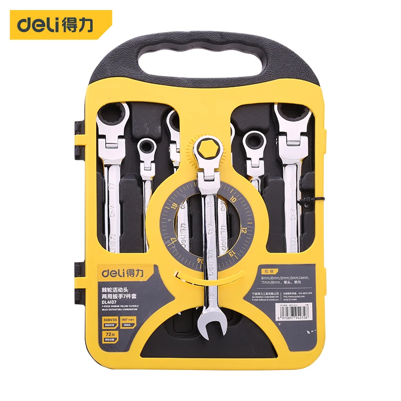 

deli 8-19mm Adjustable Ratchet Socket Wrench Wrenches Hand Tools Gear Spanner Flexible Head Combination Ratcheting Action Wrench