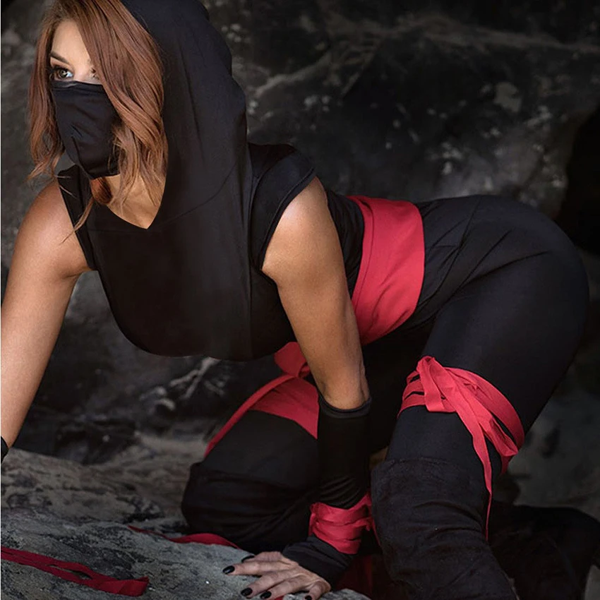 Ninja Sexy Japan gry kostium Cosplay Anime Halloween kostiumy dla kobiet kombinezon dla dorosłych fantazyjna sukienka z kapturem rajstopy Fantasy