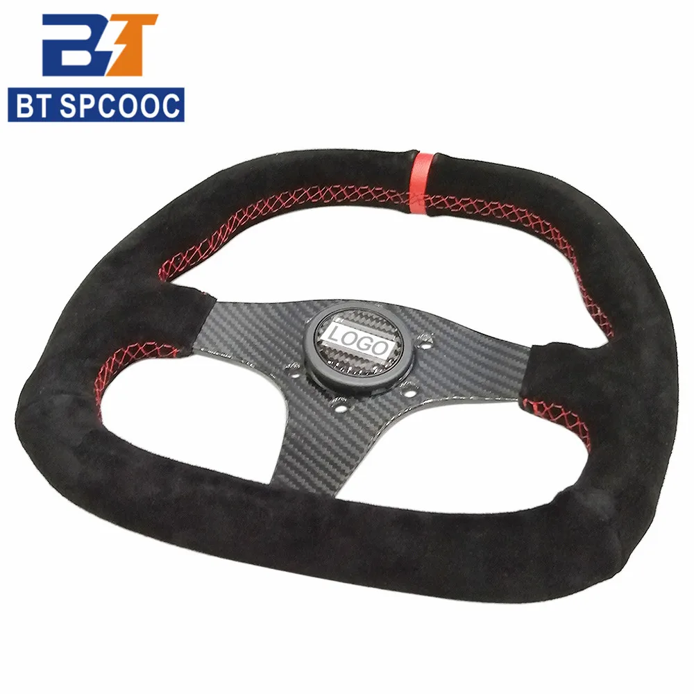 Carbon Fiber Suede Steering Wheel 13inch 310mm Car Racing Drift Sport Steering Wheel Universal  With OM-Horn Button PCD70MM Red