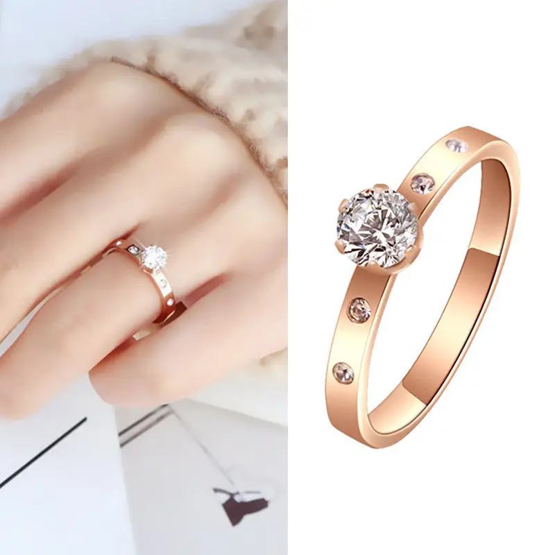 Anti Allergy Titanium Steel 1 Big 4 Small Cubic Zirconia Wedding Ring For Woman Rose Gold Color Crystal Wedding Jewelry bague