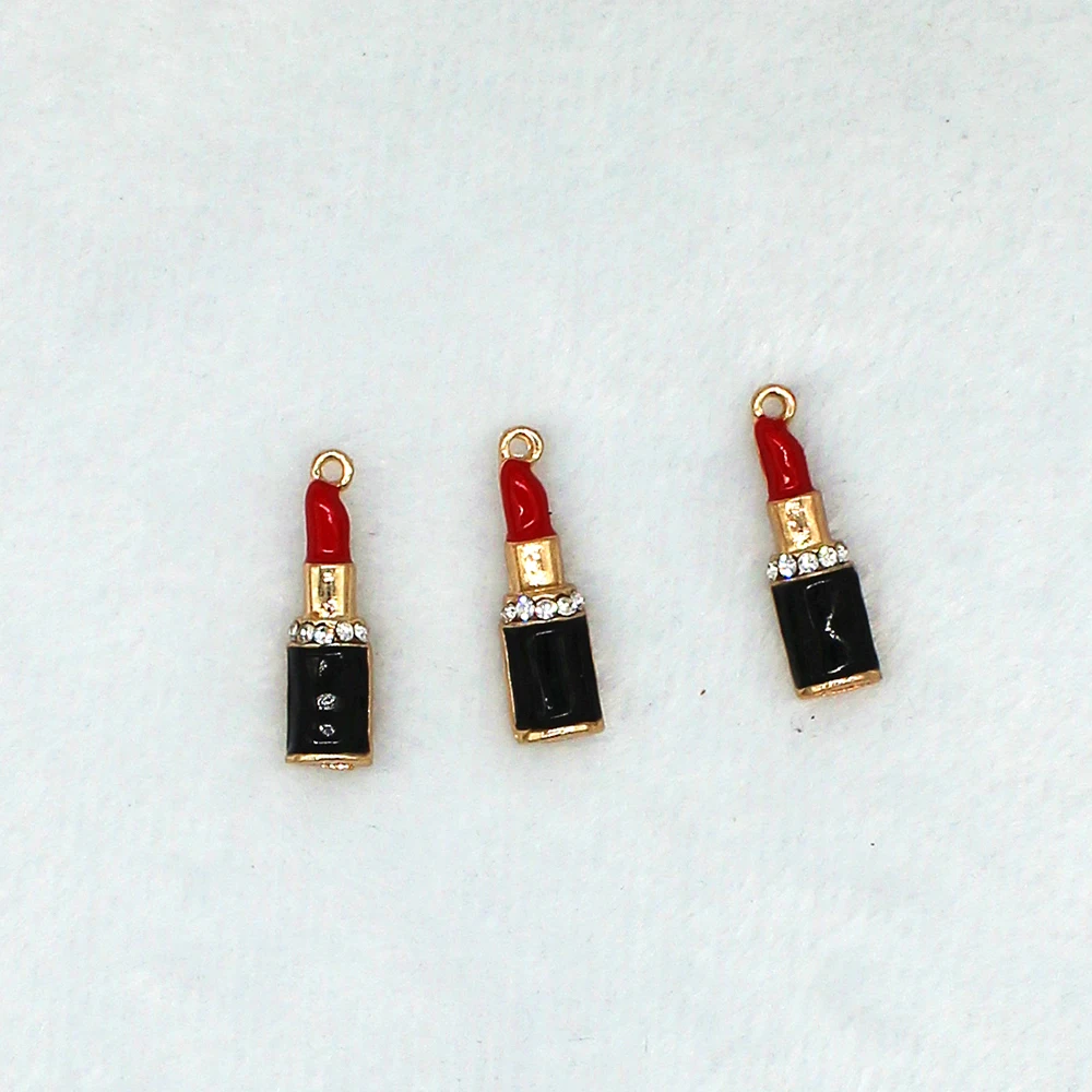 10pcs/set 7*25mm Fashion Enamel Lipstick Featured DIY Alloy Jewelry Accessories Small Drop Pendant Charms XL477