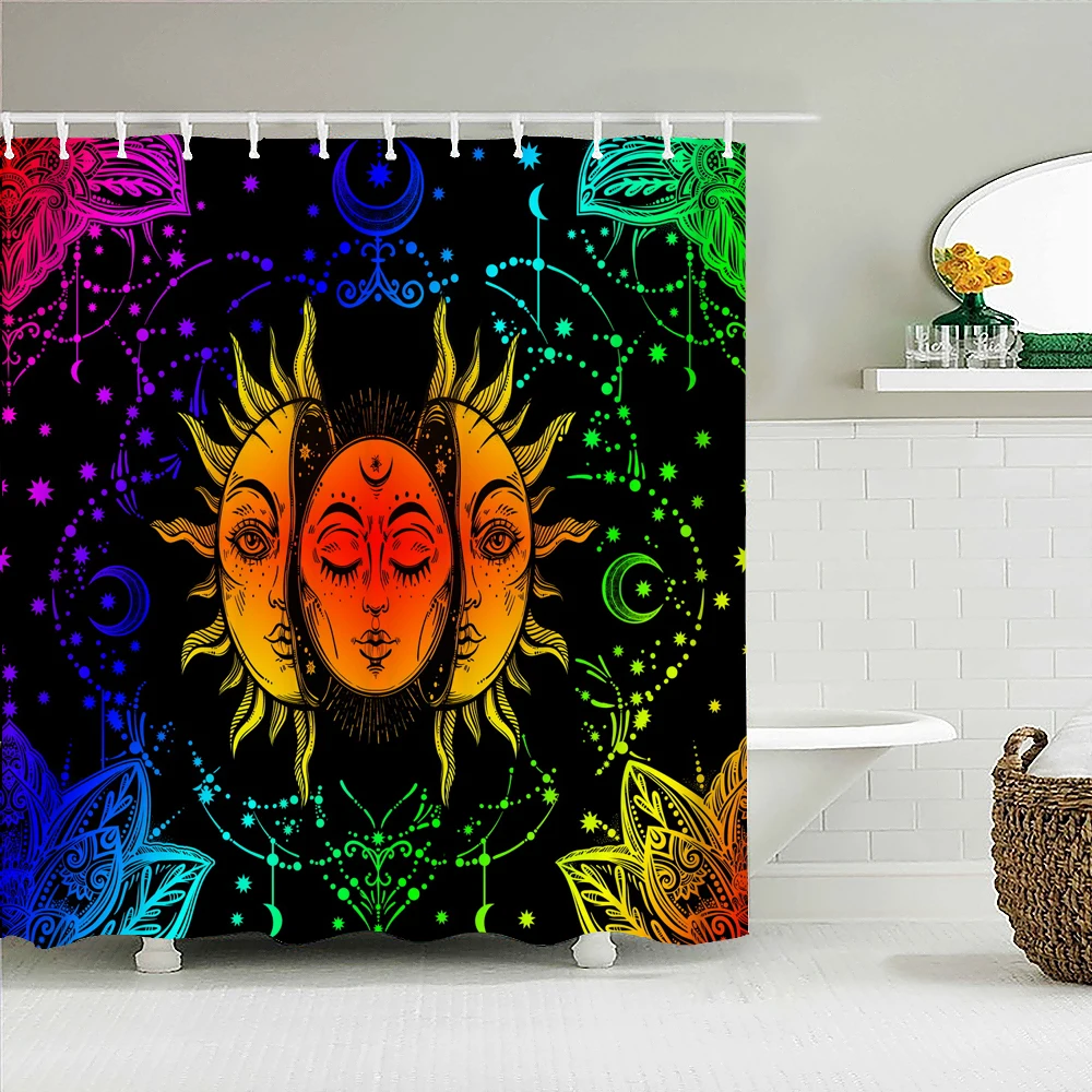 Indian Boho 3d Shower Curtains Colorful Sun Moon Night Waterproof Fabric Printing Bathroom Curtain With Hooks Decor180*200cm