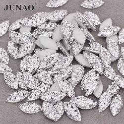 JUNAO Wholesale 2000pcs 7*15mm Silver Flatback Resin Rhinestone Bulk Packing Horse Eye Crystal Stones Non Hotfix Strass