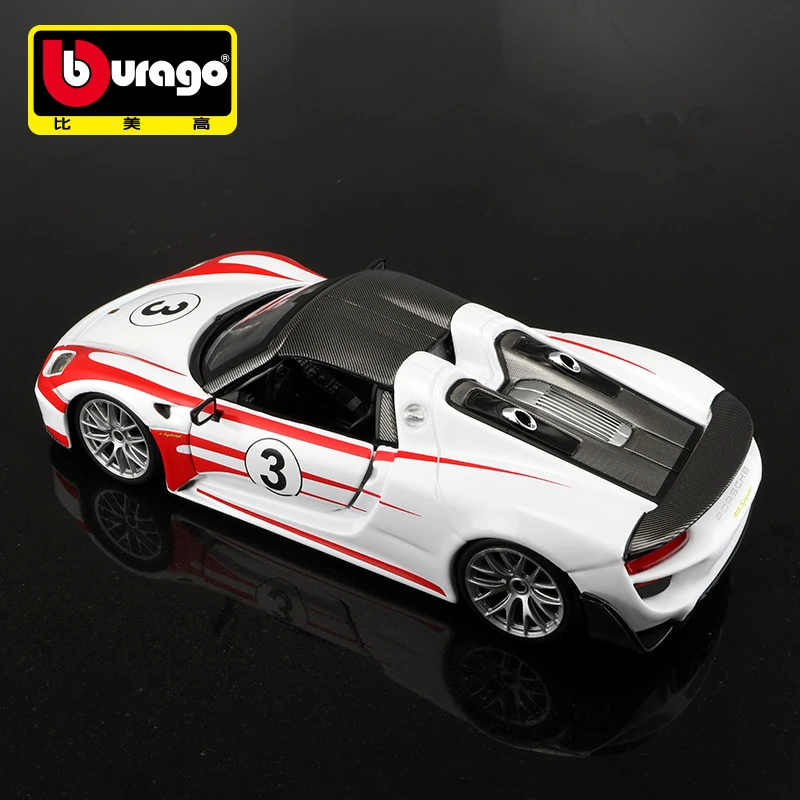 Bburago-Porsche 918 Weissach escala 1:24, coche de carreras de aleación, vehículo de lujo, coches fundidos a presión, colección de juguetes, regalo