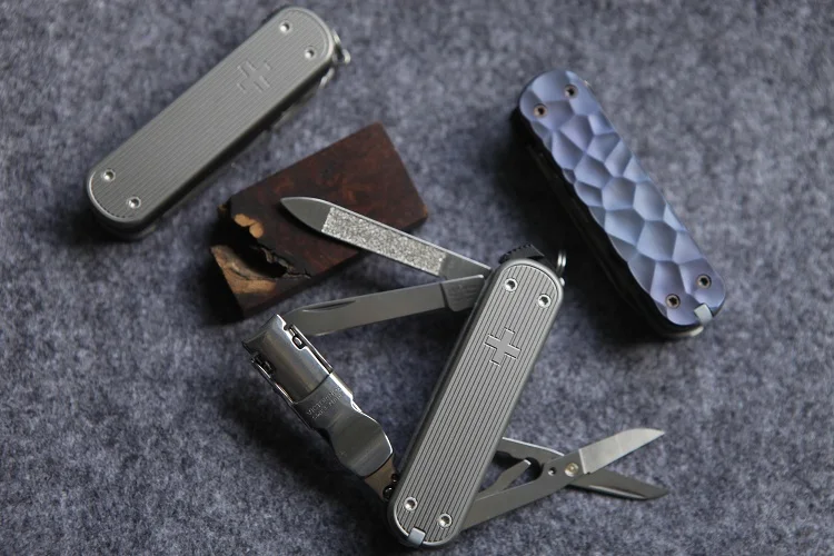 Hand Made Titanium Alloy DIY Handle Scales for 65 mm Swiss Army Nail Clip 580 Knife(Scales Only, Knife Not Included)