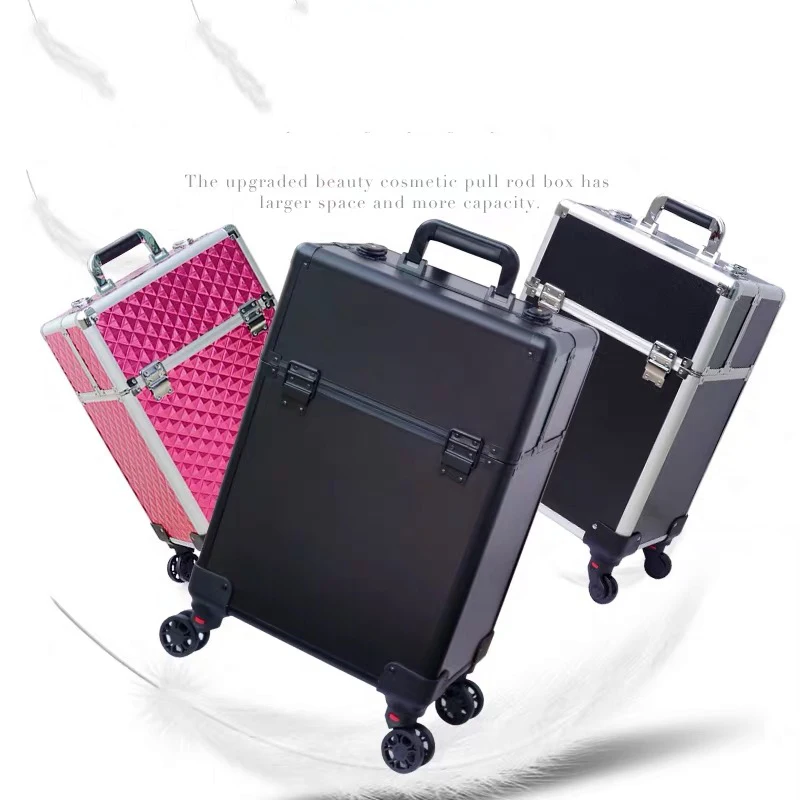 Tattoo Nail rolling luggage Trolley Makeup Suitcase Cosmetic Drag Box Multifunction Aluminum Hair Toolbox Large Capacity