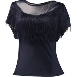 Latin Dance Sexy Ballroom Dance Dance Costume Tassel Shirt New Mesh Adult Modern Dance Top Ladies Practice Clothes