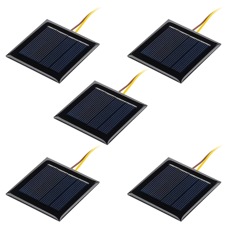 Micro Solar Board Photovoltaic 5Pcs 2V 100Ma Solar Cells with Wires Solars Epoxy Plate DIY Projects Toys 54mm x 54mm