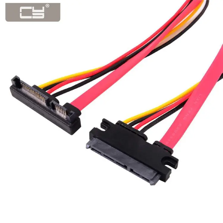 

CY Up Angled SATA III 3.0 7+15 22 Pin SATA Male to Female Data Power Extension Cable 30cm