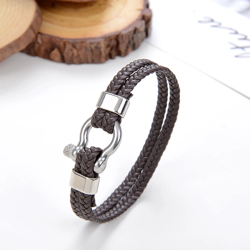 Iadies jeweIry men's braceIet fine Ieather rope braceIet stainIess steeI survivaI rope braceIet summer styIe Fine JeweIry