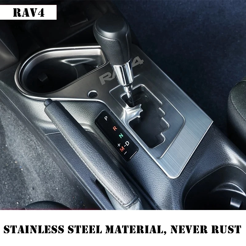 304 Stainless steel Wire black titanium drawing Mirror Gear Shift Panel Trim Frame Cover For Toyota RAV4 RAV 4 2016 2017 2018