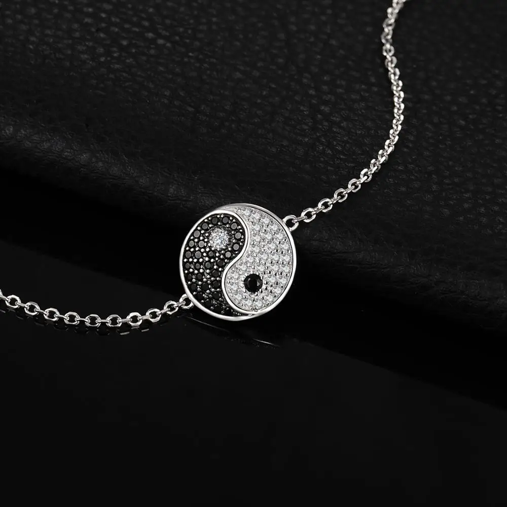 JewelryPalace Tai Chi Yin Yang 925 Sterling Silver Chain Link Bracelets for Women Natural Black Spinel Round Gemstone Bracelet