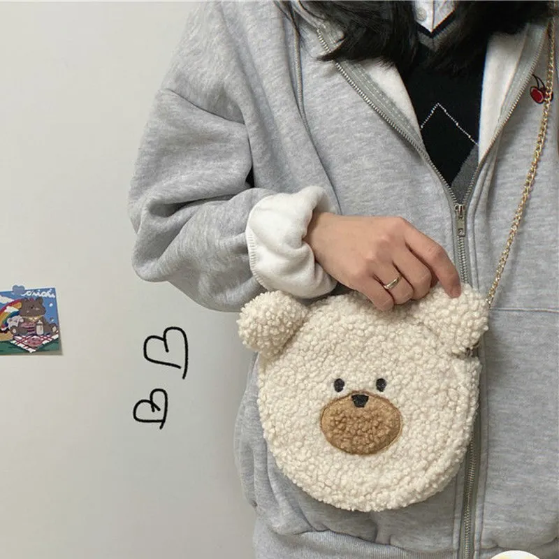 Bear Round Crossbody Bag Shoulder Bag Cartoon Women Purse Mini Cute Zipper Girls Coin Wallet USB Cable Bag Key Wallets