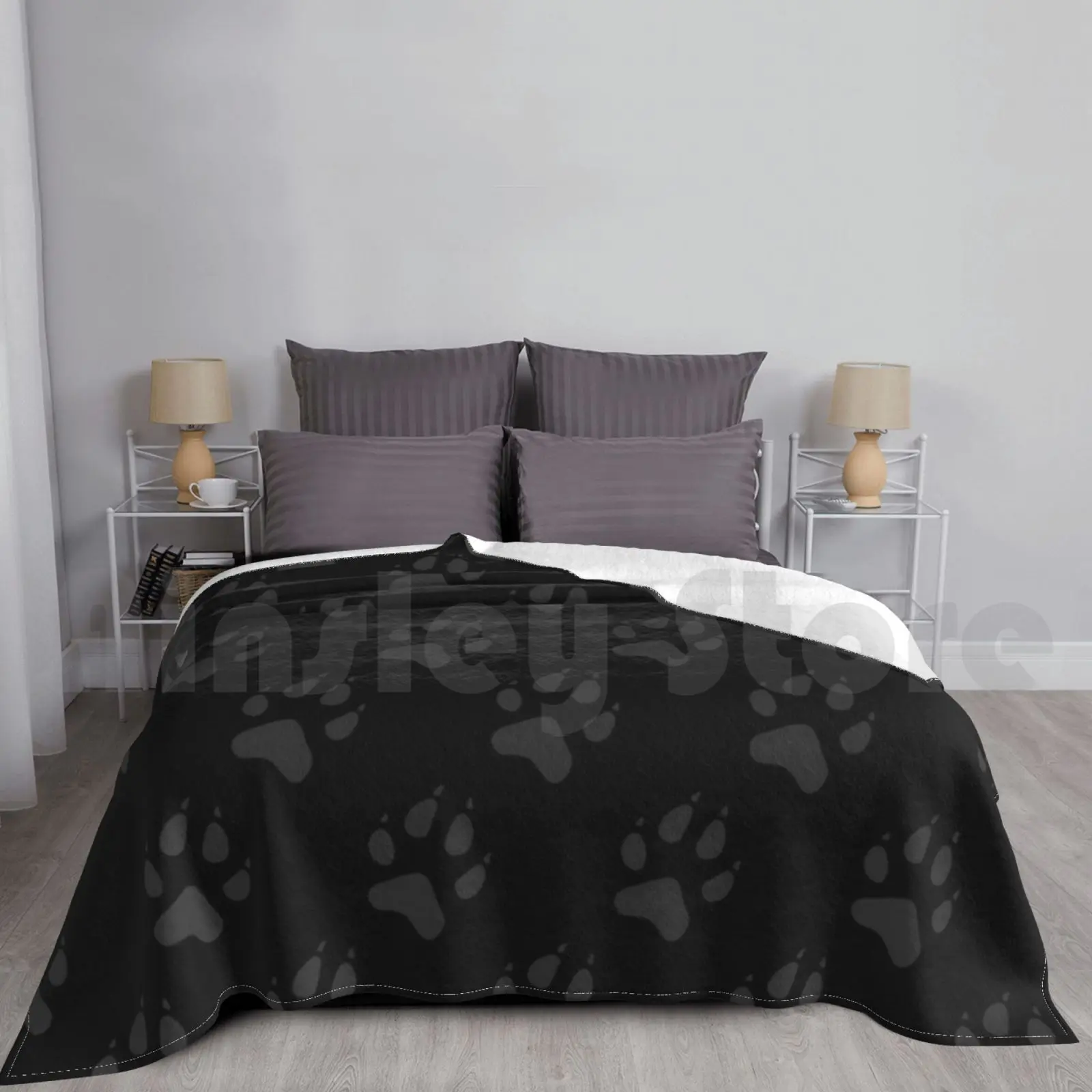 Paw Pattern ( Grey And Black ) Blanket Fashion Custom Pattern Patterns Danibeez Danibeezdesign Paw Pattern Paw Paws