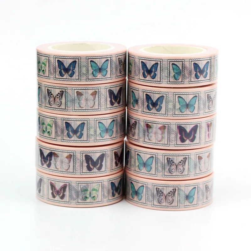 

NEW 10pcs/Lot Decorative Green Blue Butterflies Stamp Washi Tapes Japanese Planner Adhesive Masking Tape Cute Stationery