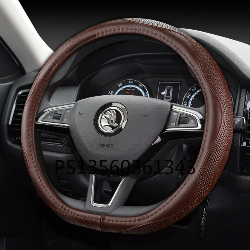 For Skoda steering wheel cover leather Octavia Combi Kodiak Kamiq Rapid Karoq car grip cover