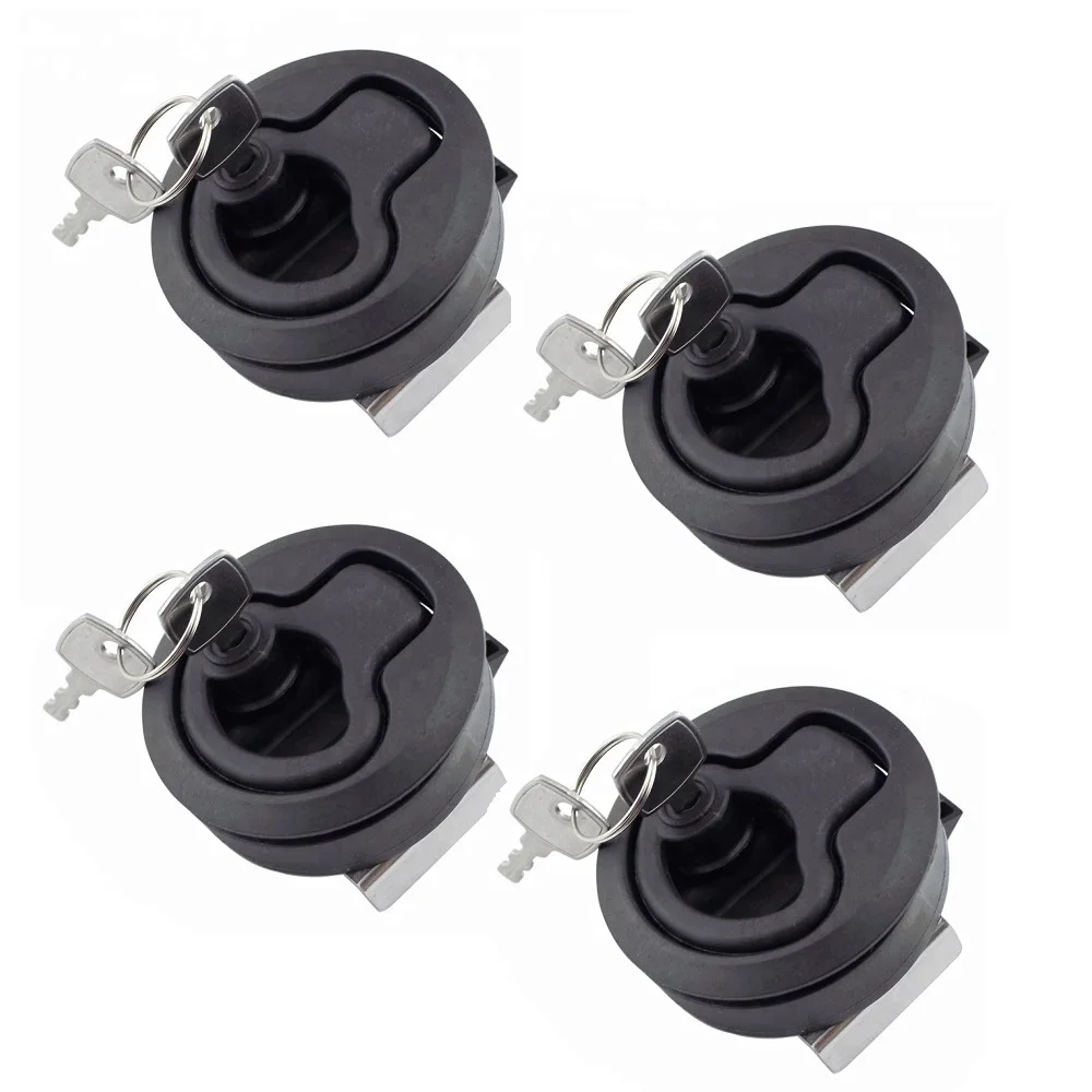 

4PCS 2" ABS Plastic Black Round Hatch Latches Locks Slam Latch With Key For Marine Bass Boat