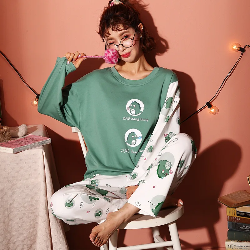 2022 Women Pajamas Sets Autumn Winter New Women Pyjamas Cotton Clothing Long Tops Set Female Pyjamas Sets NightSuit Mother Sleep