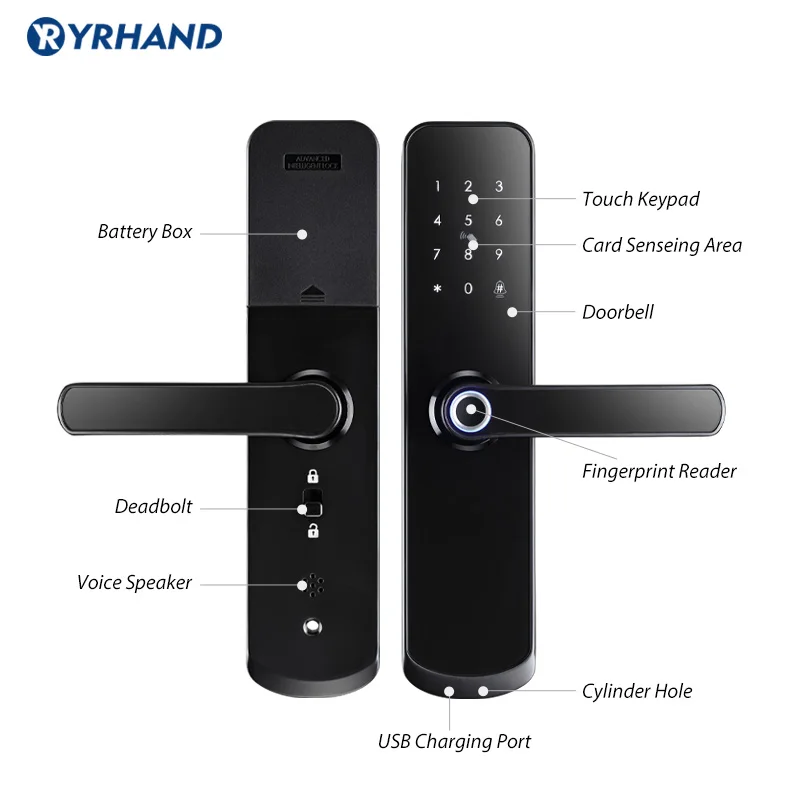 X6 Yrhand Electronic Lock Waterproof Biometric Fingerprint Door Locks Bluetooth Digital Keypad Door Lock TTlock App Smart Lock