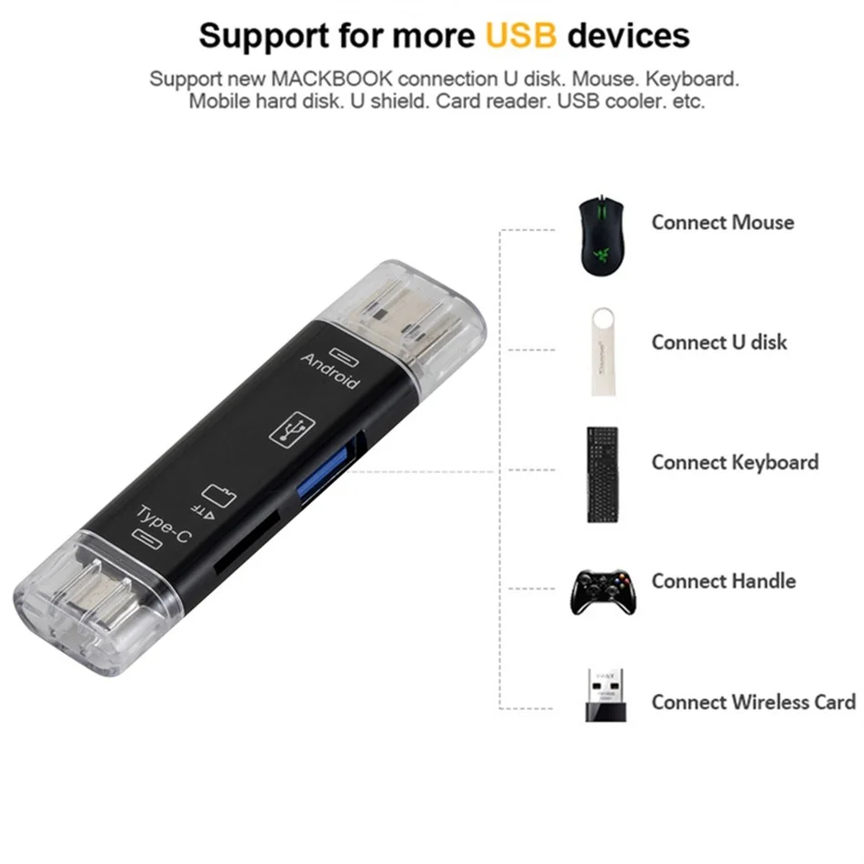 WvvMvv-Lecteur de carte Micro SD OTG, lecteur de carte USB 3.0, adaptateur Micro SD, clé USB, lecteur de carte mémoire intelligent, type C, 2.0