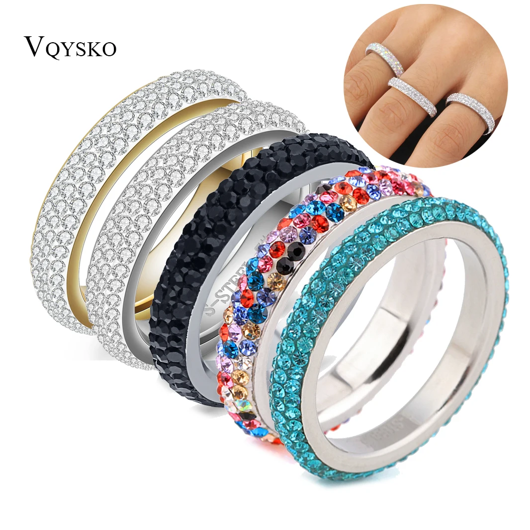 Rhinestone Multicolor Crystal Engagement Ring Stainless Steel Fashion Jewelry For Women Gift