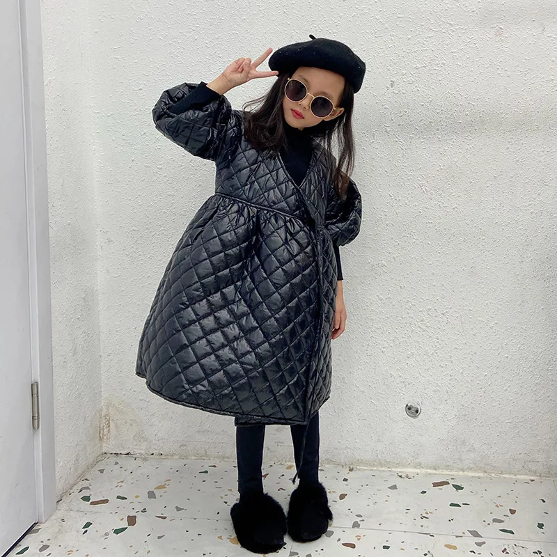 Baby Girl Korea Style Cotton Jacket Children Puff Sleeve Long Outerwear Kids Winter New Fashion Loose Coats Trench 4-14Y WZ427