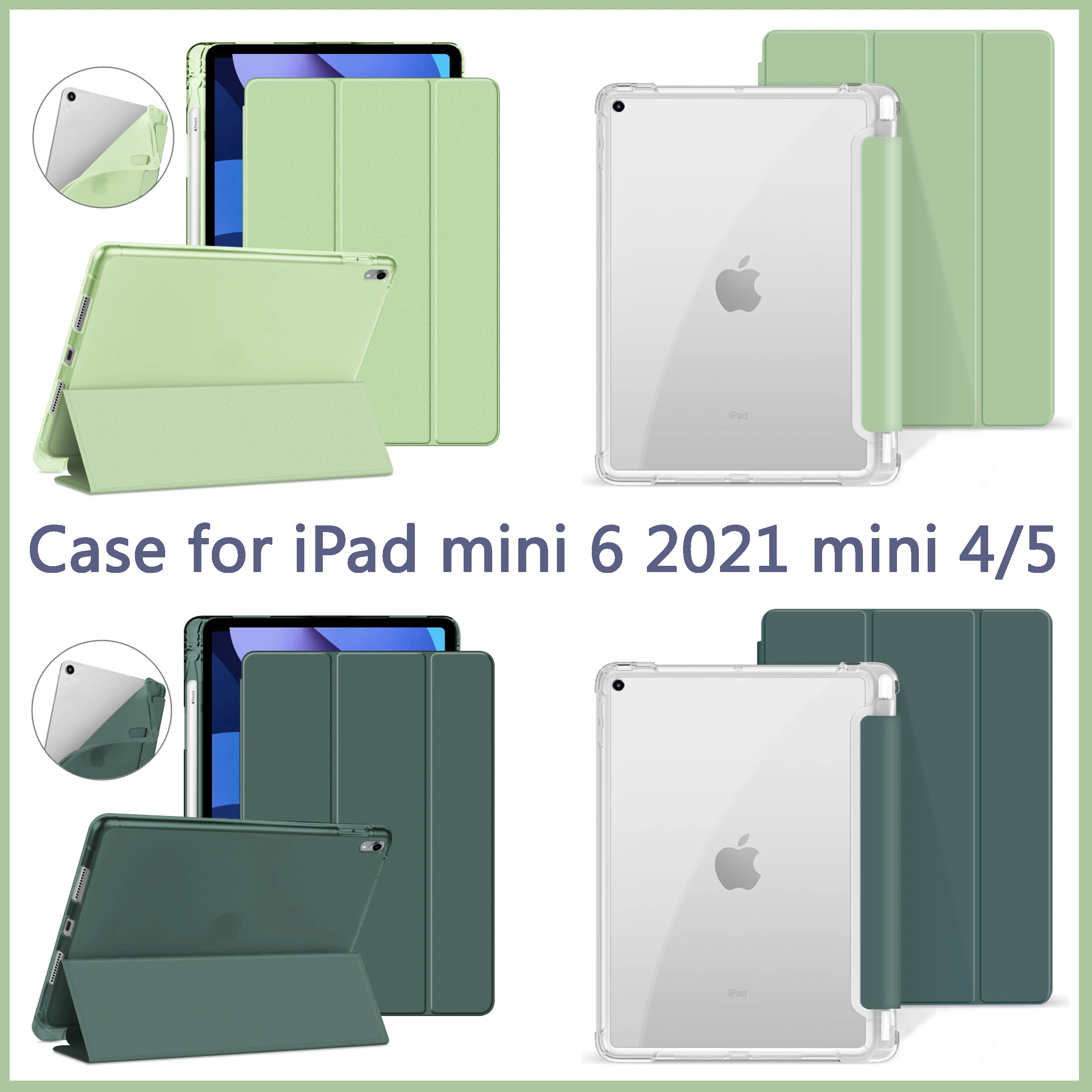 

For iPad Mini 6 2021 Case A2567 A2568 A2569，Mini 4 5 Smart sleep wake-up Cover, TPU frosted transparent color soft shell