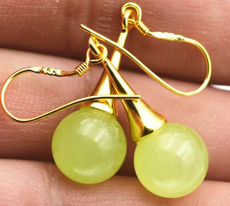 

Beautiful Natural Olivine Gemstone Gold-plated/Dangle Earrings 10MM