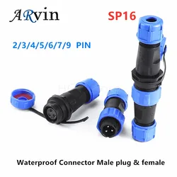 Waterproof connector SP16 IP68 cable connector plug & socket Male and Female SP16 2Pin 3Pin 4Pin 5Pin 6Pin 7Pin 9Pin