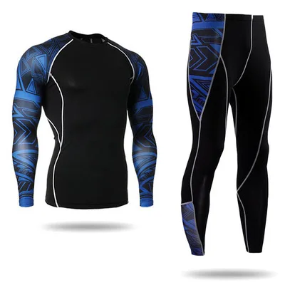 Motorcycle Jersey Sets Men\'s Fitness Tight Clothes Quick Dry Long Johns Compression Sport Bodybuilding T-Shirt Underwear Suit