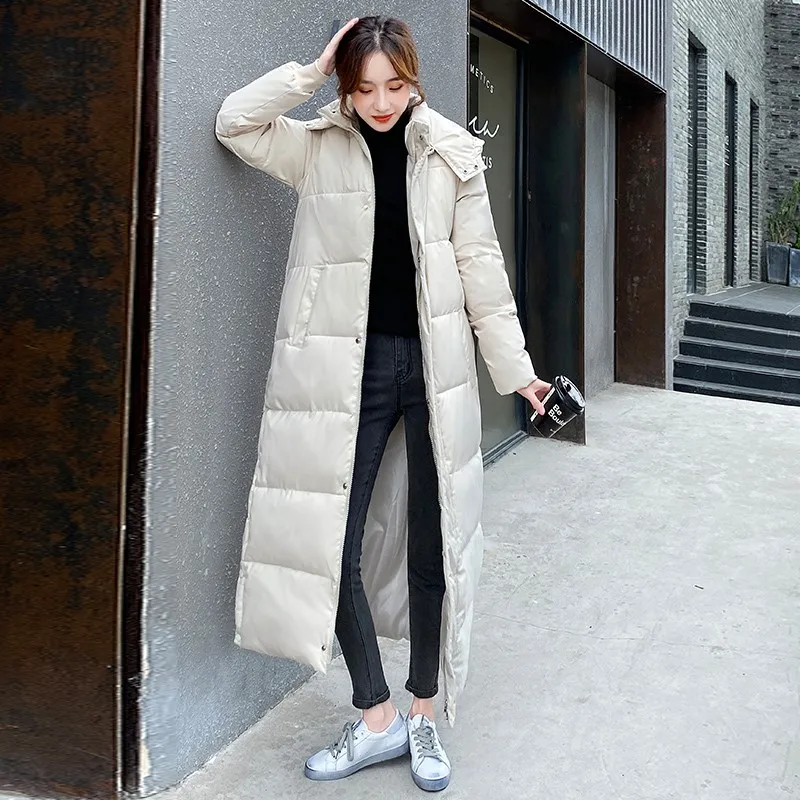 Hooded Down Cotton Jacket Women 2025New Winter Jacket Thick Fashion Warm Slim Puffer Parkas Elegant Casual Long Oversize Outwear