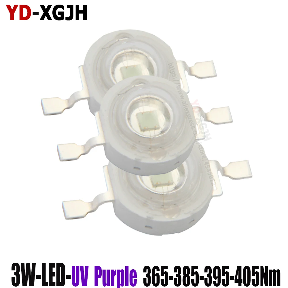 100pcs High Power UV Purple LED Chips 365/385/395/405 420nm COB Lights For 3W Ultraviolet Cure Metal  Light Germicidal Disinfect