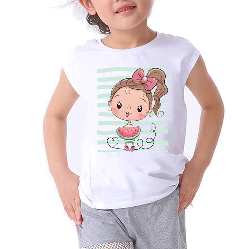 

cartoon kids t shirt for boys girls clothes tshirt girl cute girl with watermelon graphic tee fashion kawaii children t-shirt