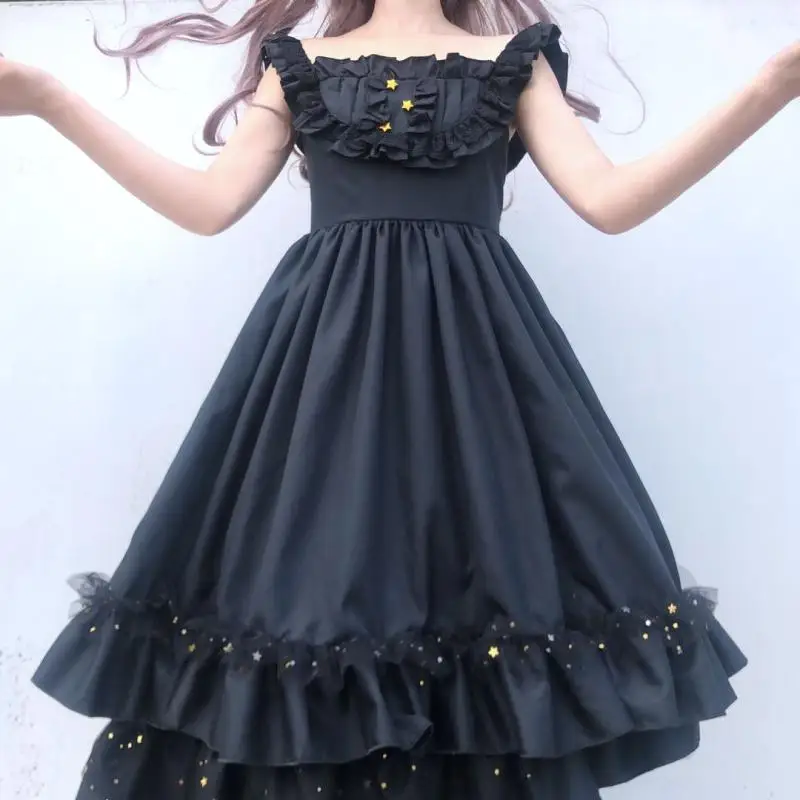 Palazzo gotico dolce principessa lolita vestito dalla cinghia dell'annata di alta della vita di stampa abito vittoriano kawaii ragazza Gothic lolita cos loli