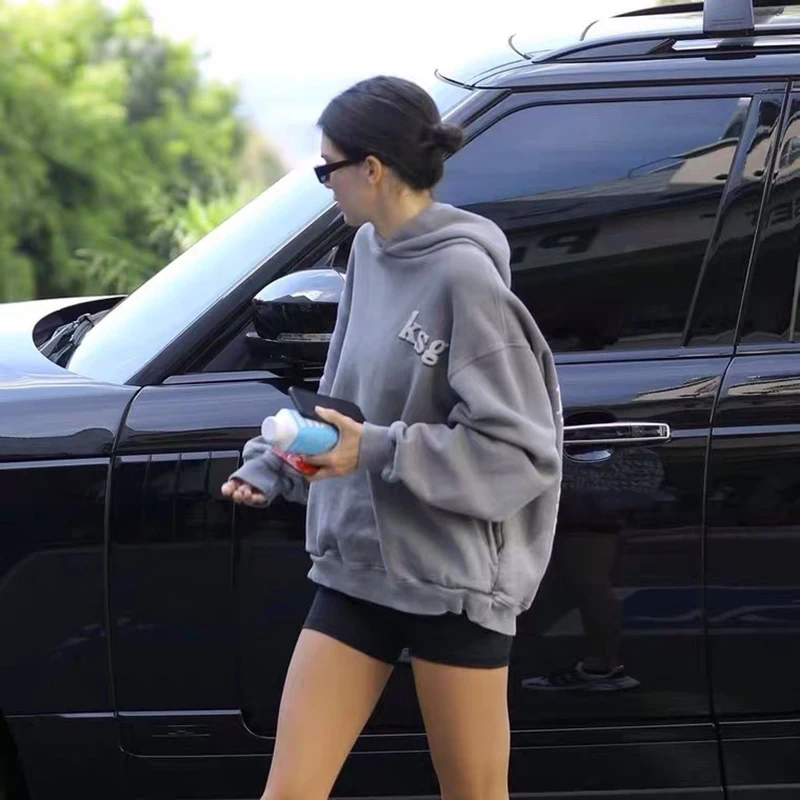 Kanye West-sudaderas con capucha de lana para mujer, sudadera con estampado de Kendall Jenner, sudaderas con capucha con estampado de espuma, ropa