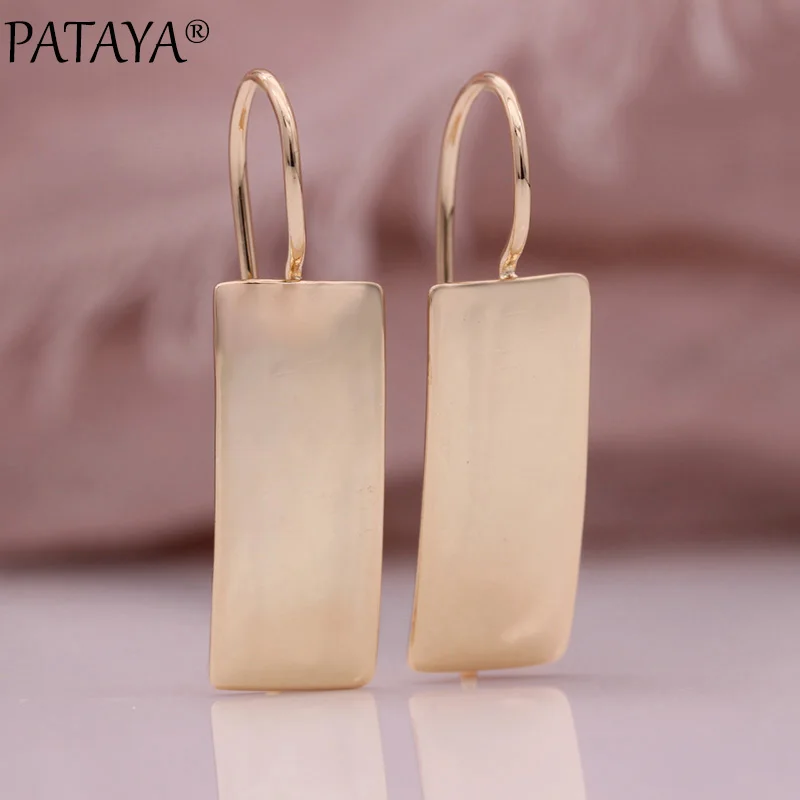 

PATAYA New Long Square Glossy Women Earrings 585 Rose Gold Color Wedding Classic Simple Fashion Jewelry Unique Dangle Earrings