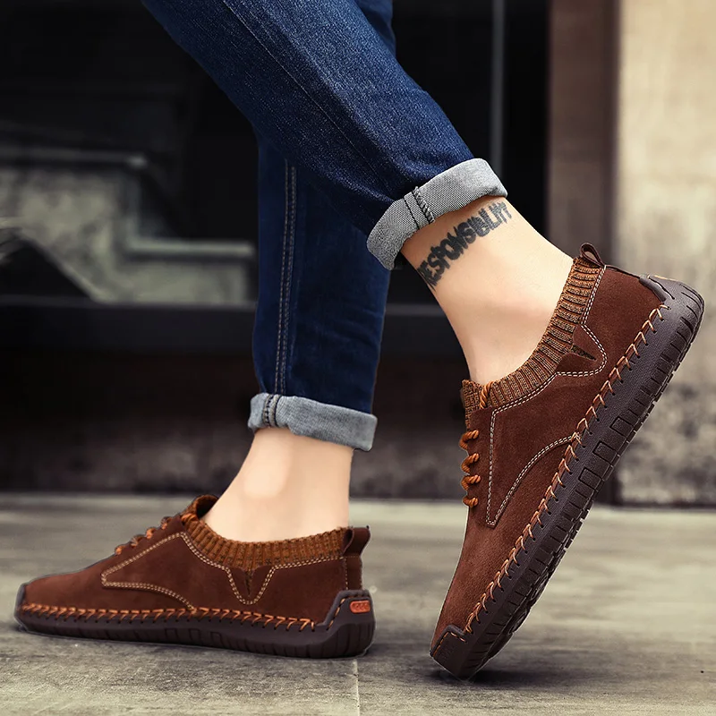 2020 New Spring Men\'s Shoes Lace-up Men Outdoor Casual Shoes Quality Suede Leather Loafers Man Flats Shoes Moccasins Shoes